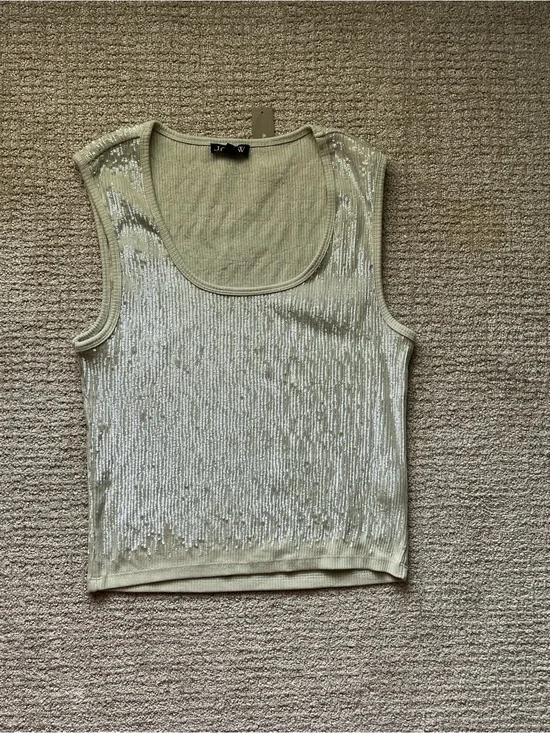 J.Crew Vintage Rib Sequin Embellished Tank Top Muted Fern L NWT