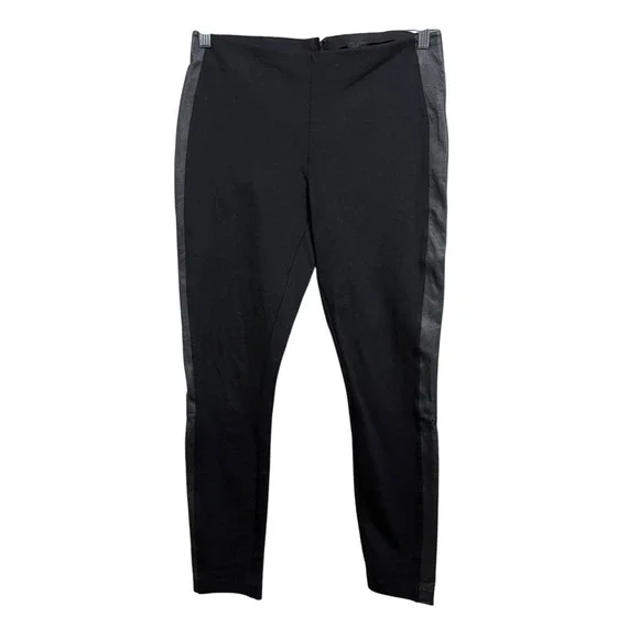 J. Crew Women Ponte Knit Leggings Vegan Leather Trim Panel High Waist Black 8*