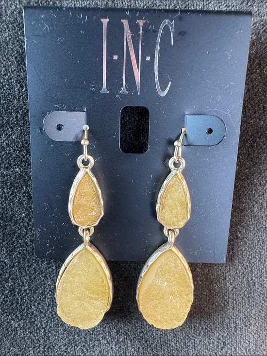 0345-INC‎ International Concepts Gold-Tone Yellow Druzy Teardrop Dangle Earrings