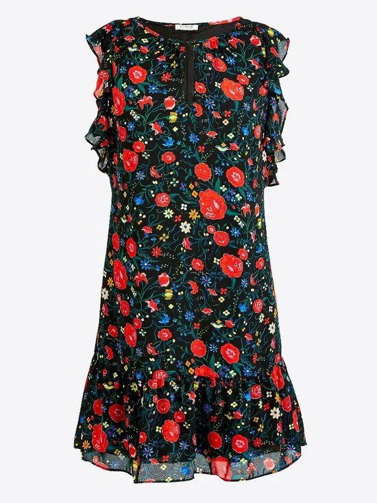 NWT J. Crew Size XS Printed Ruffle Flounce Hem Sleeveless Floral Mini Dress NEW