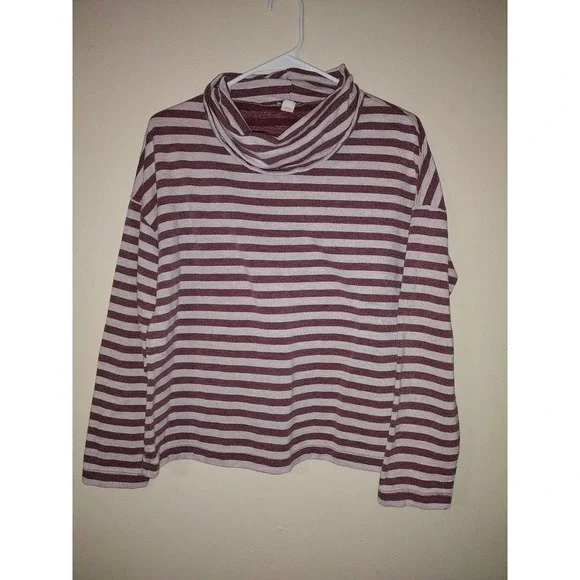 J‎ Crew Burgundy Stripe Cowl Neck Long Sleeve Pullover Top Women Size S