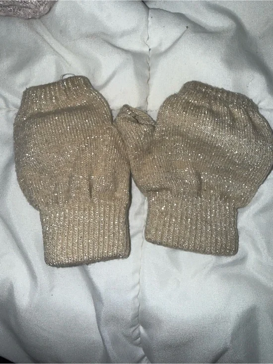 Kids Metallic Tan Knit Mittens