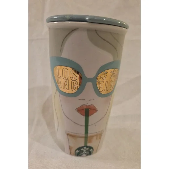 Starbucks Los Angeles LA Girl Sunglasses Ceramic Coffee Travel Mug 12 OZ