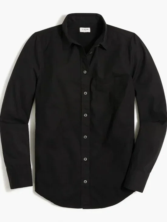 NWT J. Crew Petite Size XS XSP Black Button Up 100% Cotton Poplin Shirt NEW