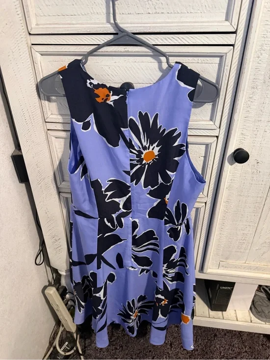 J. Crew Lavender Floral Midi Dress with Black and Orange Accents