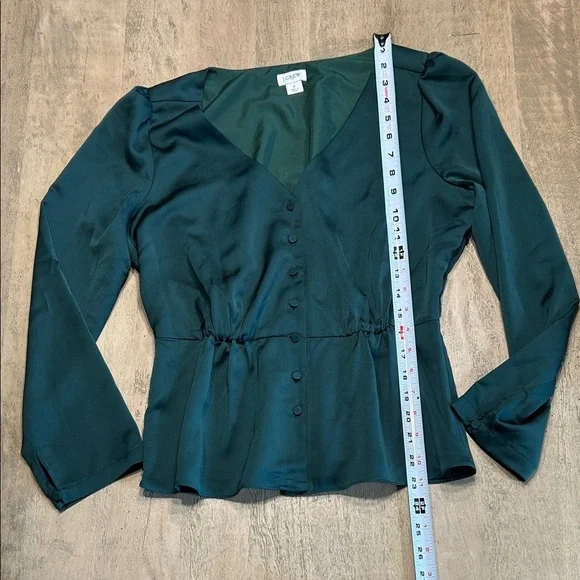 J. Crew Green satin Button-Front Blouse