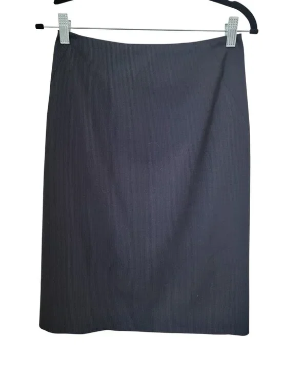 J. Crew Size 2 Navy Blue with Gray Pinstriped Summer Wool Pencil Skirt
