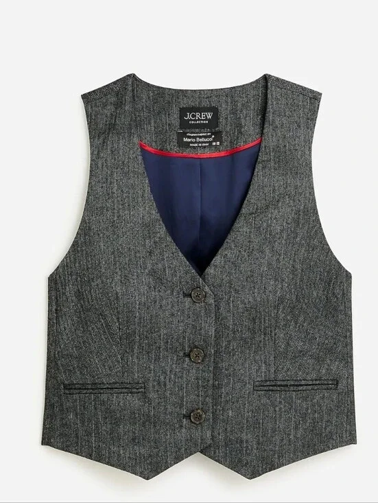 J. Crew Collection Cropped Vest In Italian Pinstripe Wool Blend With Lurex Sz 12