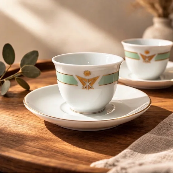 Vintage MCM LaGardo Tackett Schmid Japan Porcelain Espresso 2 Cups & 2 Saucers