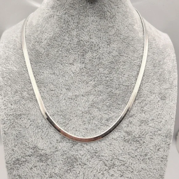 Herringbone Flat Snake Chain Necklace IBB Silver Plated 4mm 16 Inch Minimalist