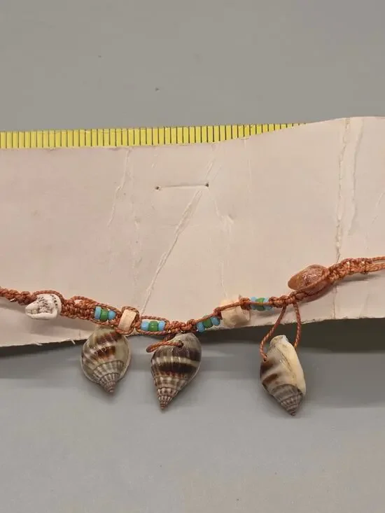 Y2K Shell and bead Necklace Brown Macrame Cording With Dangling Seashell Charms.