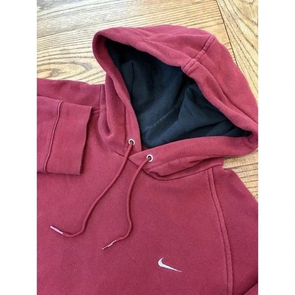 Vintage Y2K Nike Men's XL Red‎ Blank Swoosh Check Hoodie Sweatshirt Streetwear