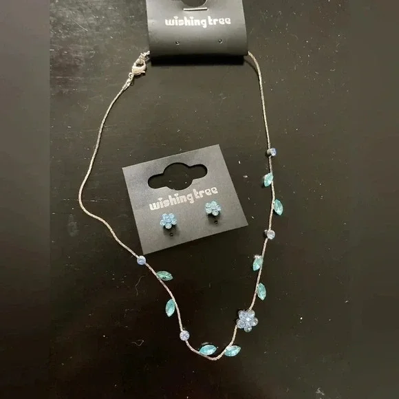 NWT Vintage Y2K Wishing Tree Necklace and Earring Set Blue