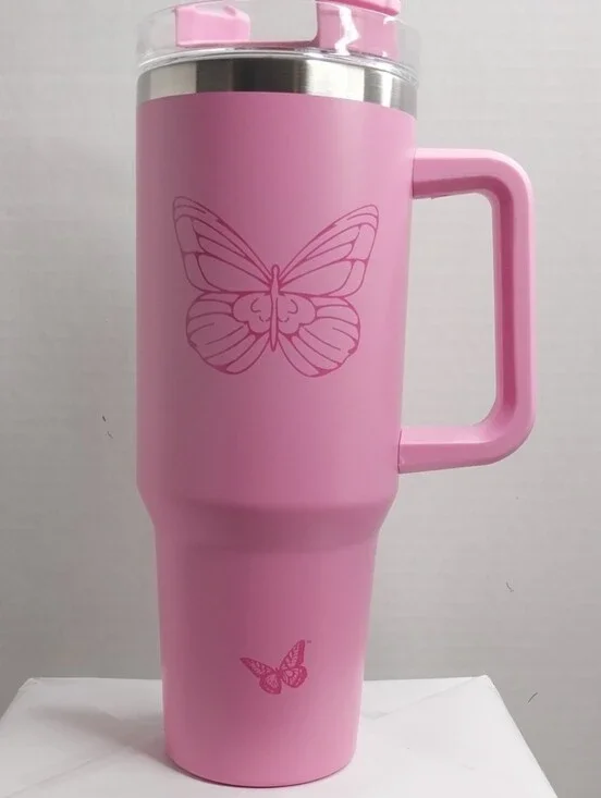 Dolly Parton Pink Butterfly Insulated Travel Tumbler with Handle  Stainless Stee