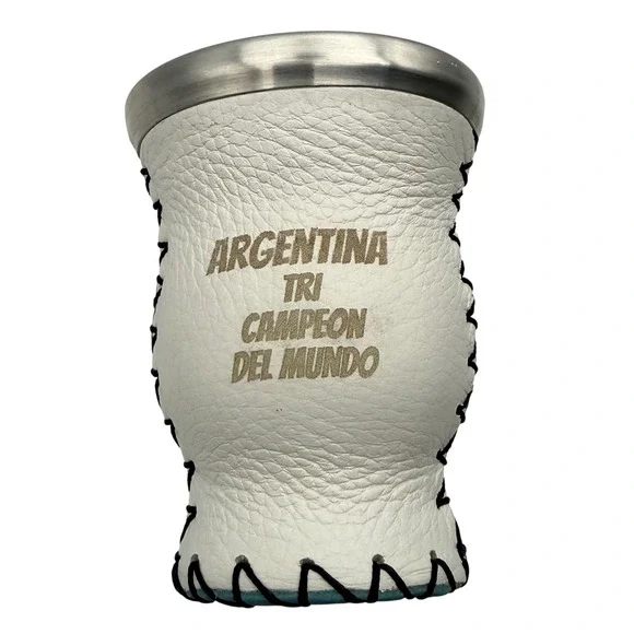Argentina Tri Campeon‎ World Cup Yerba Mate Gourd Glass Interior & Hand Stitched