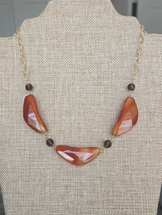 14/20 GF Chain Carnelian Statement Necklace With Smokey Topaz Vintage Jewelry