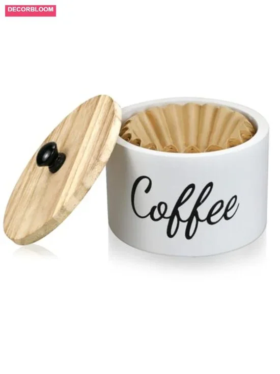 Wooden Coffee Filter Holder with Lid, Rustic Farmhouse Coffee Storage