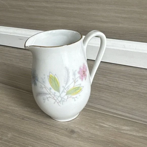 Bavaria Flowers Creamer Pitcher Germany 3” Tall Gold Accents Porcelain‎ Ceramic