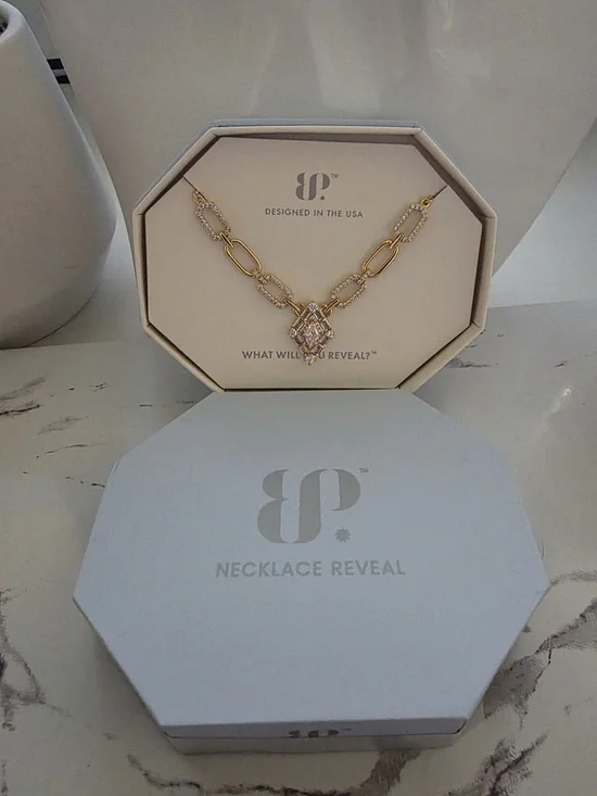 bp Gold Crystal Link Necklace with Pavé Accents
