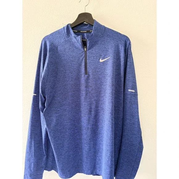 Nike Running Dri-FIT 1/2 Zip Pullover Jacket Blue Space Dye Heather Size Large