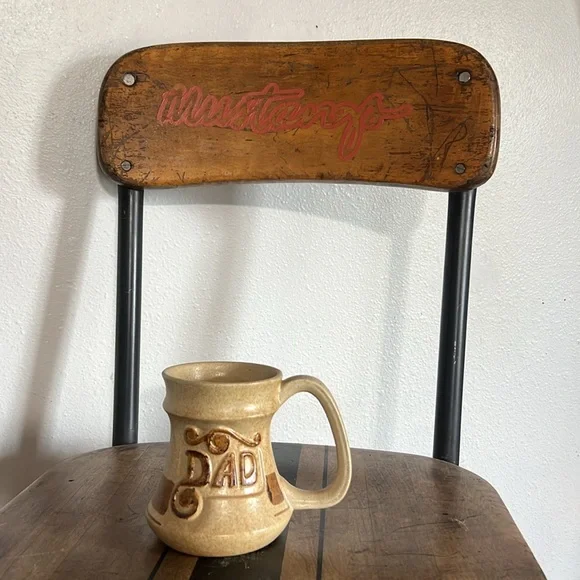 Pottery Craft DAD Stoneware Mug Textured Brown & Tan Bauhaus c. Late 1960s USA