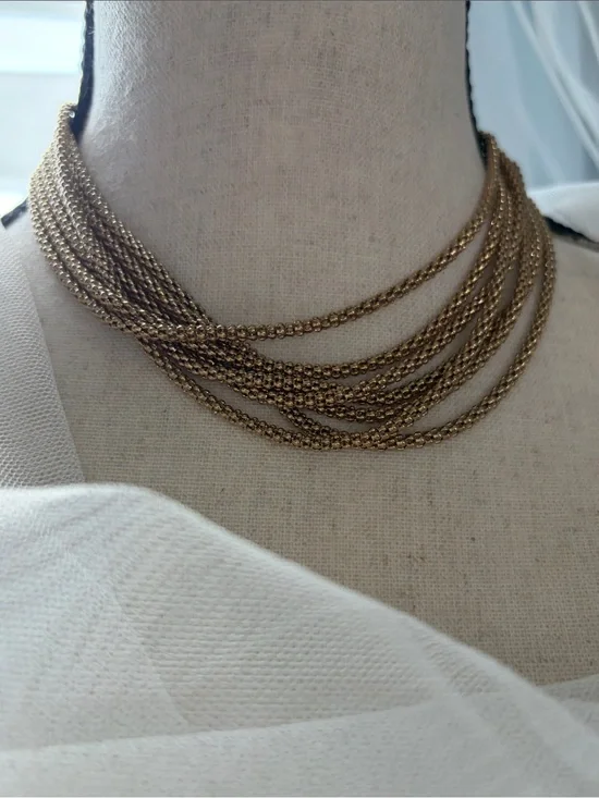 Vintage Monet Multi-Strand Liquid-Gold Tone Chain Necklace