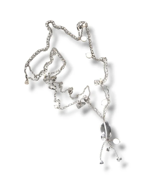 Silpada N1492 Silver Multi-Chain Lariat Necklace w Pearl + Glass Bead Accents
