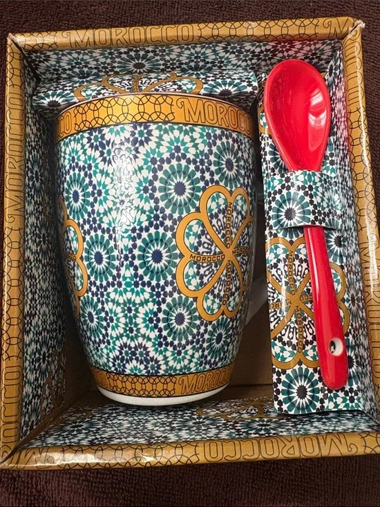 Moroccan Ceramic cup/Mug with Spoon