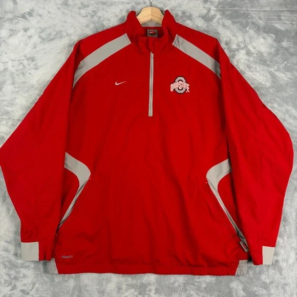 Ohio State Buckeyes Mens Large Nike FitStorm 1/4 Zip Pullover Jacket Red VTG