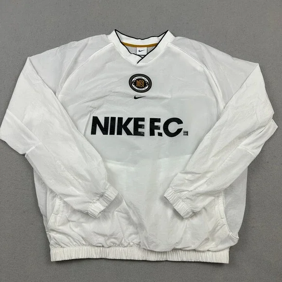 Nike Pullover Men Large White F.C. Football Club Soccer Center Swoosh Jacket L