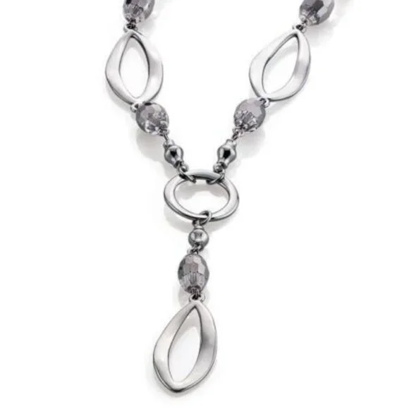 Retired Lia Sophia ESCAPADE BEGUILE Silver Y Drop Beaded Dressy Necklace