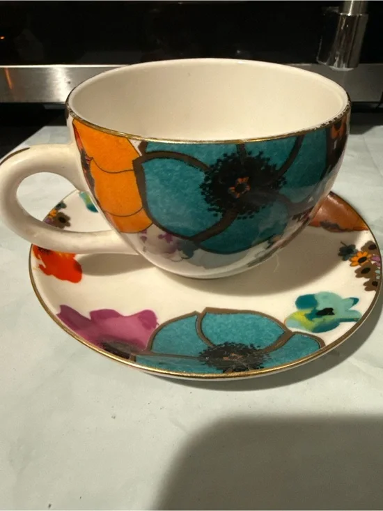 Graces Floral Porcelain Teacup and Saucer - Multicolor