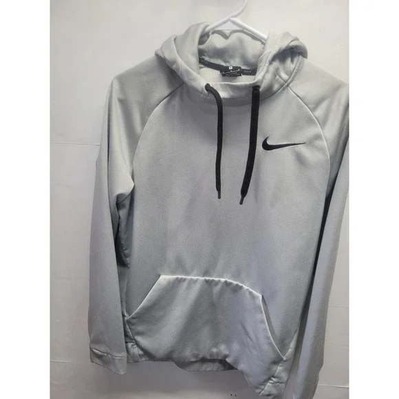 Nike Mens Dri-FIT Pullover Hoodie Grey Black Swoosh Training‎ Sweatshirt Medium