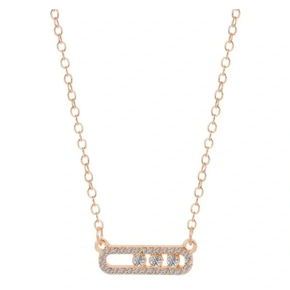 NEW Rose Gold Rhinestone Bar Necklace – Dainty & Elegant