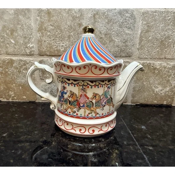 Vintage Sadler Edwardian Windsor Band Carousel Circus Teapot Made In England