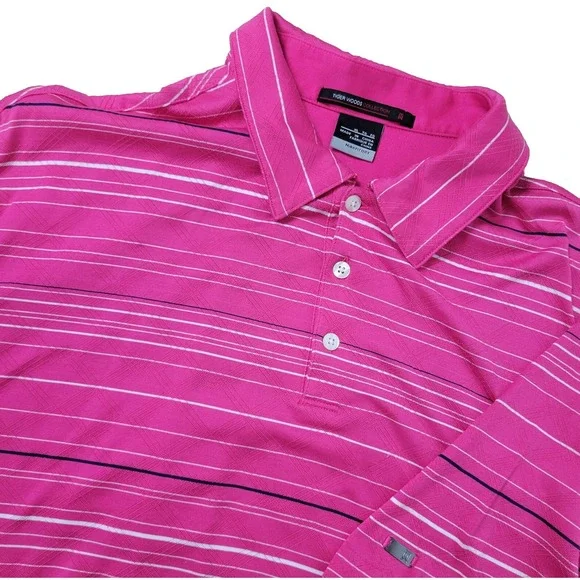 Nike Tiger Woods Collection‎ Mens XL Red Striped Stretch Knit Polo Short Sleeve