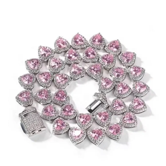 Pink and Silver Women's heart Necklace