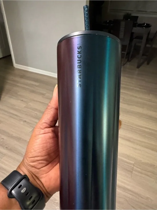 Starbucks Iridescent Teal-Blue Stainless Tumbler with Straw