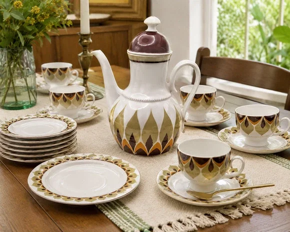 Vintage Eschenbach Bavaria 25 piece Coffee Set Serves 8 Brown Green MCM Retro