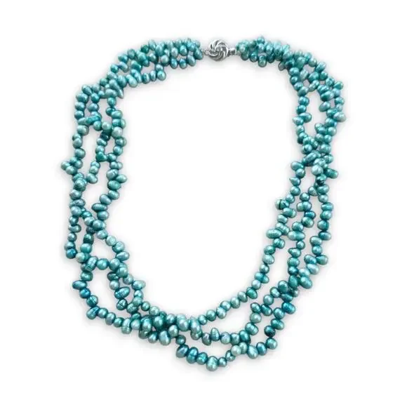 Genuine rice Pearl 3 strand Choker Necklace 16