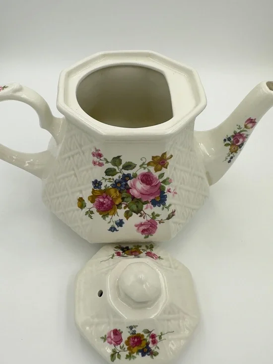 Vintage Sadler Windsor Teapot Basketweave Floral Octagonal Made in England