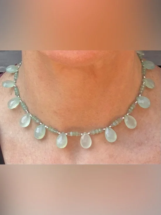 NWOT Artisan Prehnite Teardrop Beaded Necklace