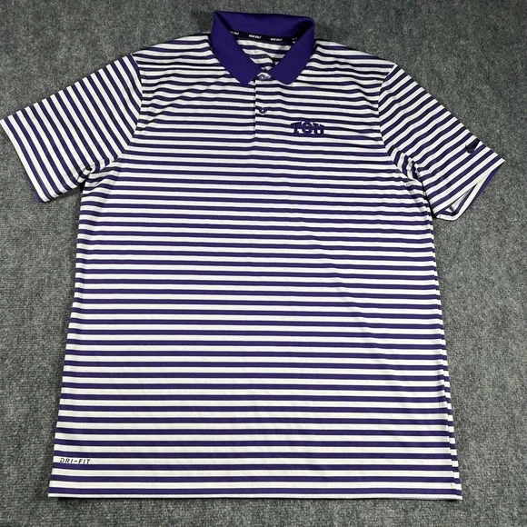 Nike Golf TCU Polo Shirt Mens Large Purple Striped Dri-Fit Short‎ Sleeve