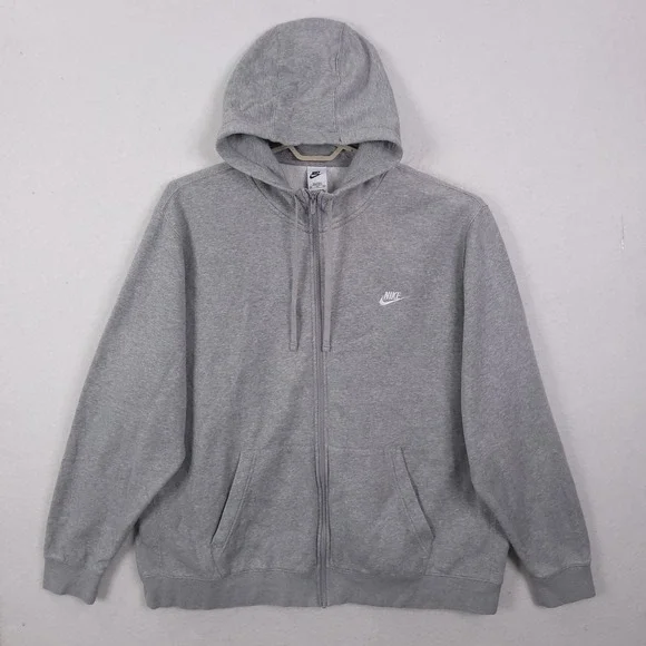 Nike Full Zip Hoodie Mens 3XL Tall Grey BV2645-063 Club Fleece Sweatshirt
