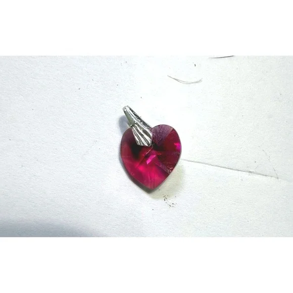 Fuchsia Pink AB Iridescent Crystal Heart Pendant Silver Tone Bail Romantic Love