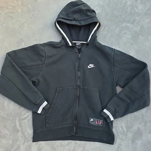 Nike Air Full-Zip Hoodie Black‎ White Men's Size Small Embroidered Front Logo...