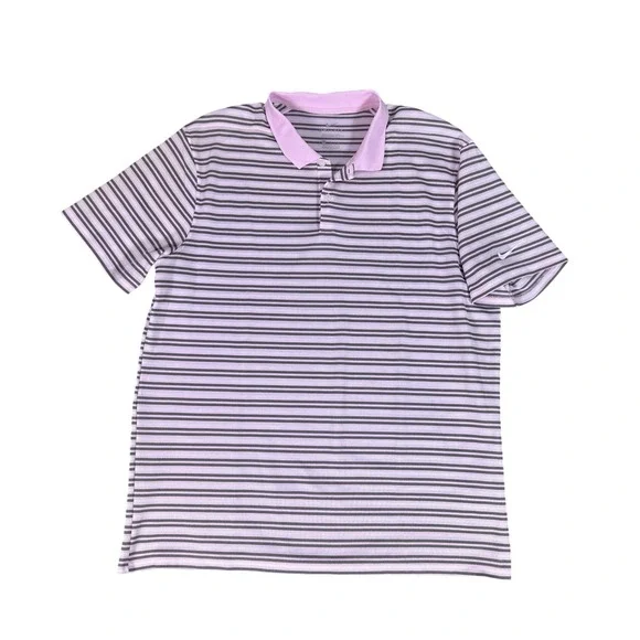 Nike Men's Golf Polo‎ Shirt Pink Grey Stripe Dri-FIT Standard Fit Size XL