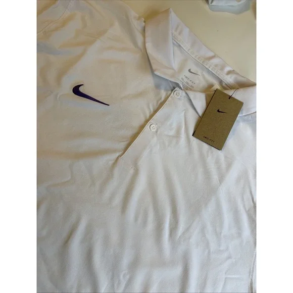 NIKE‎ Tour Dri-Fit Men's Golf Polo Performance White Purple Swoosh Men's XL