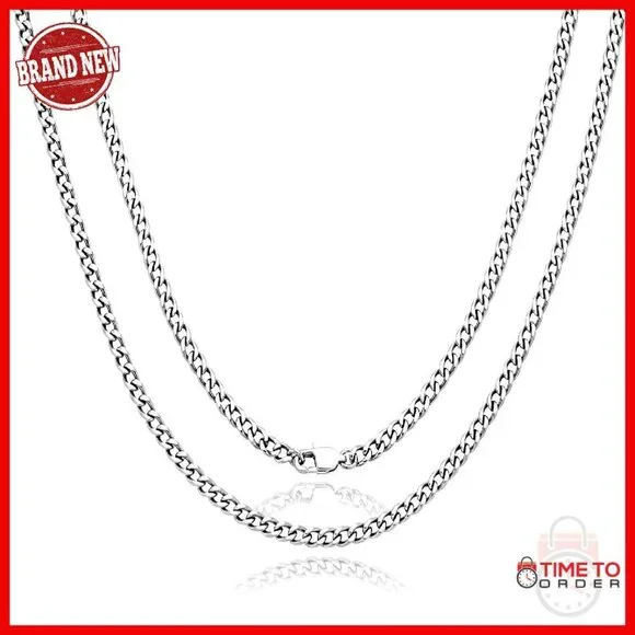 4.5mm Pure Titanium Cuban Link Chain Necklace 55cm Unisex Gift