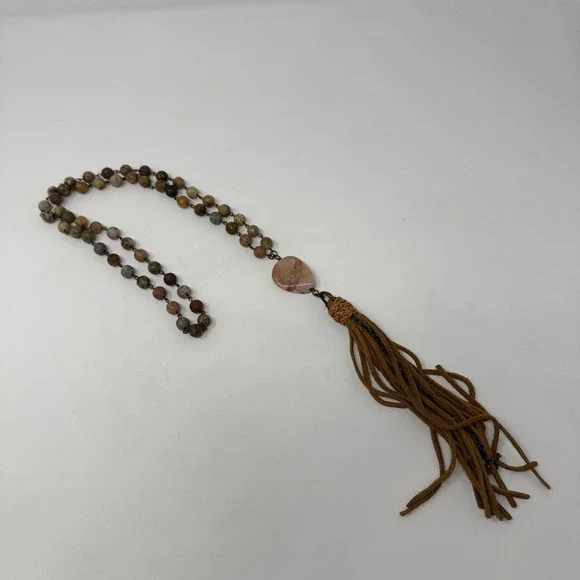 Chunky‎ Faceted Jasper Agate Pendant Tassel Beaded 27